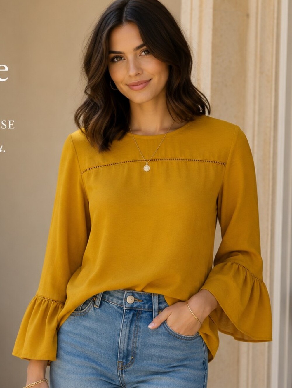 BRODY MYLES Ocher Flared ruffed sleeves  Blouse Sz L  LIKE NEW